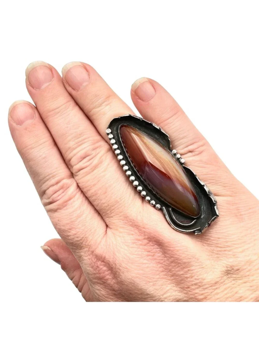 Native American Womens Mens Ring Sterling Silver Agate Ring Huge Statement